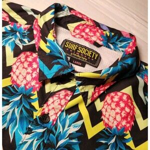 Surf Society Swimwear Neon Pineapples Shirt Sleeve Shirt Mens LG Vented Swinger